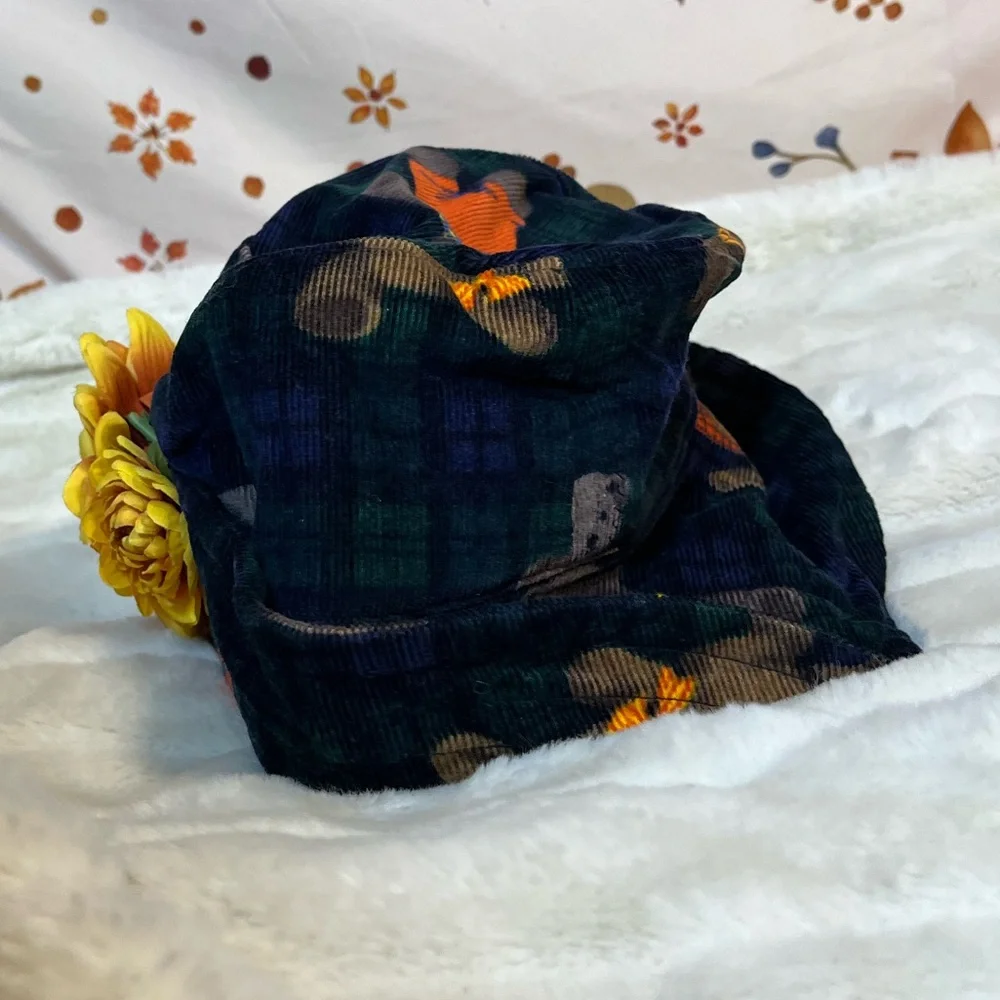 90s Coded Babydoll Toddler Teddy Bear Green Blue Flower Hat Retro Fashion Fall